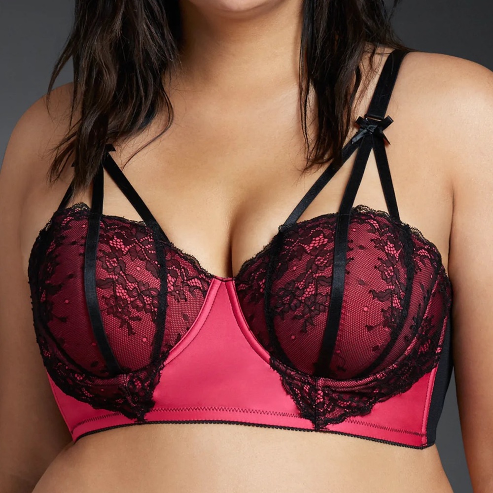 TORRID Red and Black Lace Longline Strappy Cage Bra Bralette Size 3